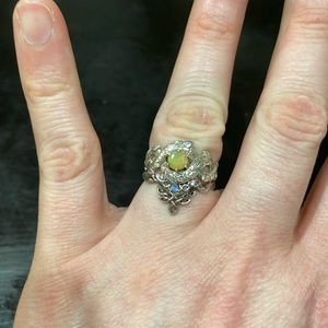 Opal and moonstone sterling silver rings with leaf detail size